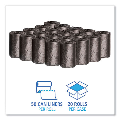 Low-density Waste Can Liners, 4 Gal, 0.35 Mil, 17" X 17", Black, 50 Bags/roll, 20 Rolls/carton
