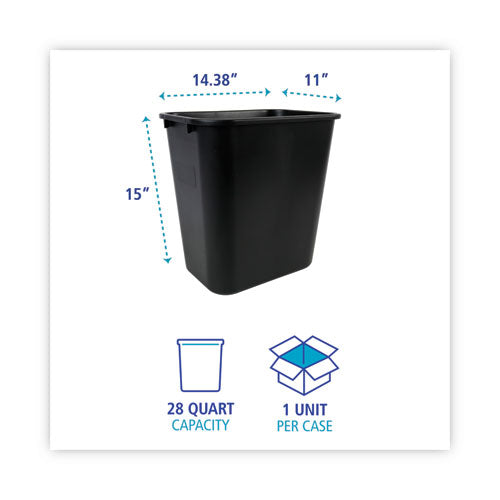 Papelera de lados blandos, 28 Qt, plástico, negro
