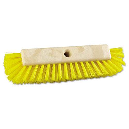 Dual-surface Scrub Brush, Yellow Polypropylene Bristles, 10" Brush, Plastic Handle