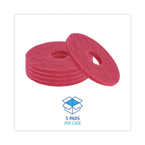 Buffing Floor Pads, 13" Diameter, Red, 5/carton