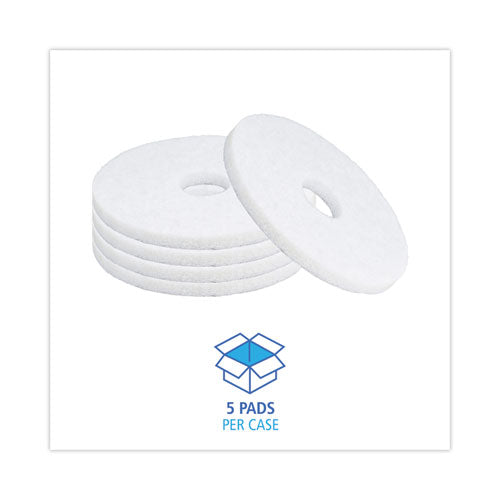 Polishing Floor Pads, 14" Diameter, White, 5/carton