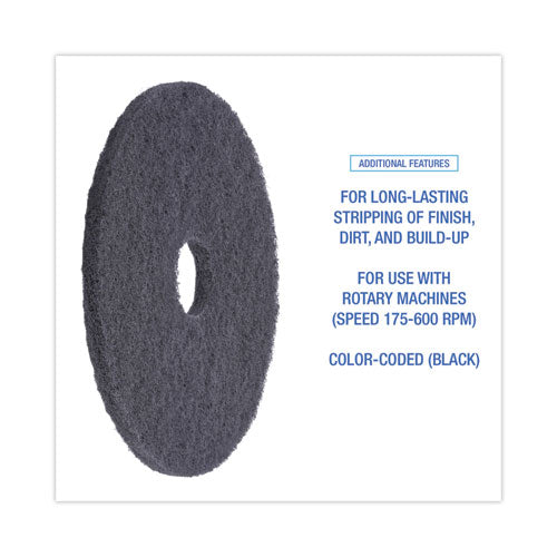 Stripping Floor Pads, 16" Diameter, Black, 5/carton