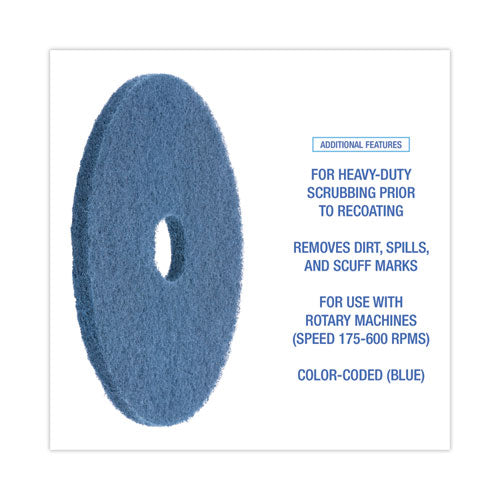 Scrubbing Floor Pads, 17" Diameter, Blue, 5/carton