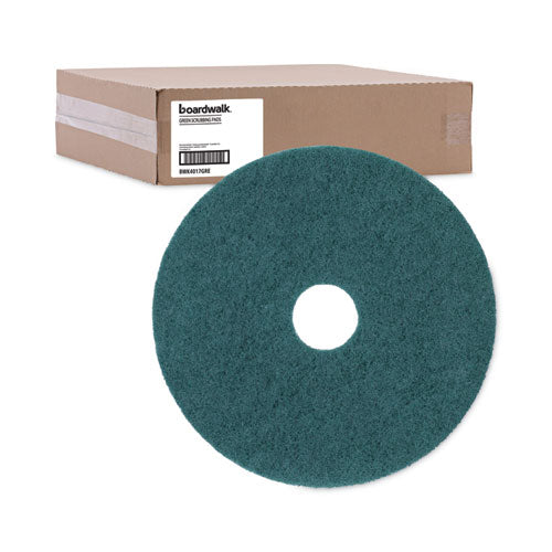 Almohadillas para fregar de servicio pesado, 17" de diámetro, verdes, 5 por caja