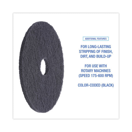 Stripping Floor Pads, 18" Diameter, Black, 5/carton