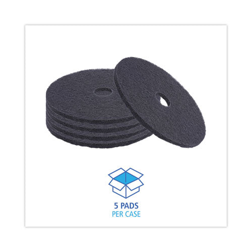 Stripping Floor Pads, 20" Diameter, Black, 5/carton