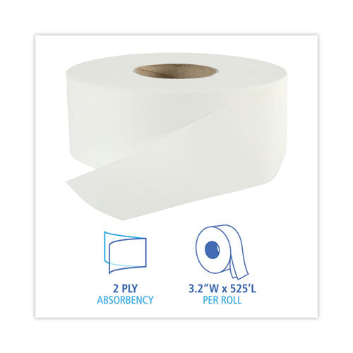 Jumbo Roll Bathroom Tissue, Septic Safe, 2-ply, White, 3.2" X 525 Ft, 12 Rolls/carton