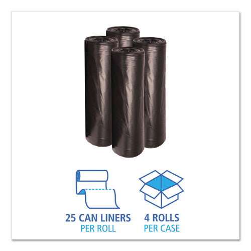 Low-density Waste Can Liners, 56 Gal, 0.6 Mil, 43" X 47", Black, 25 Bags/roll, 4 Rolls/carton