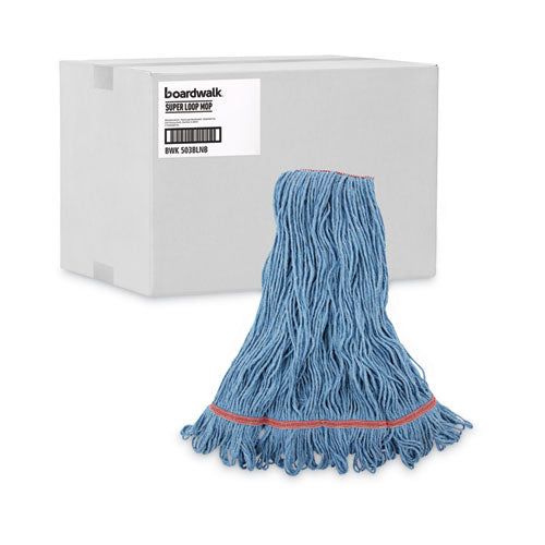 Super Loop Wet Mop Head, Cotton/synthetic Fiber, 1" Headband, Large Size, Blue, 12/carton