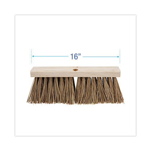 Street Broom Head, 6.25" Brown Palmyra Fiber Bristles, 16" Brush