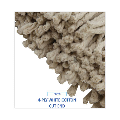Cut-end Lie-flat Wet Mop Head, Cotton, 16oz, White, 12/carton