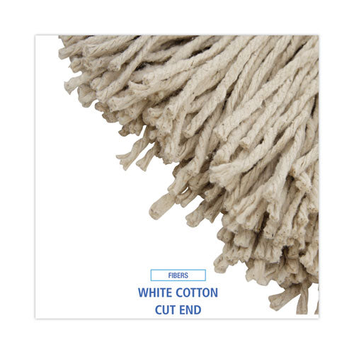 Cut-end Lie-flat Wet Mop Head, Cotton, 24oz, White, 12/carton