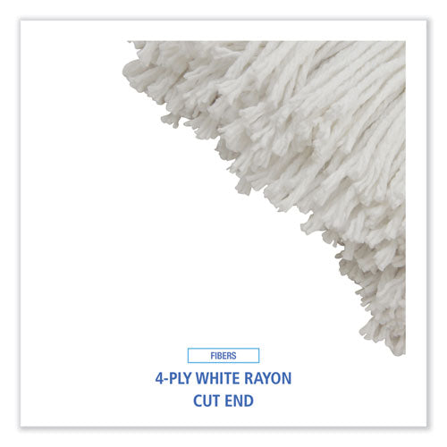 Cut-end Lie-flat Wet Mop Head, Rayon, 24oz, White