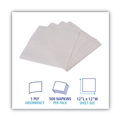 Servilletas plegables en 1/4, 1 capa, 12" X 12", blancas, 6000/caja
