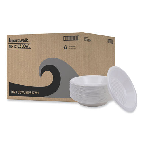 Vajilla de plástico de alto impacto, tazón, 10 a 12 oz, blanco, 1,000/cartón