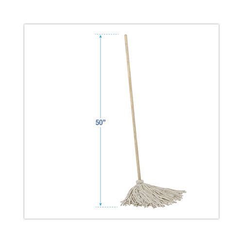 Cotton Deck Mop, 24 Oz White Cotton Head, 50" Wood Handle, 6/carton