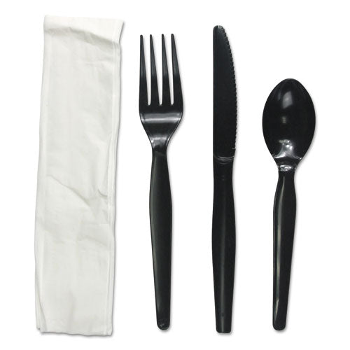 Four-piece Cutlery Kit, Fork/knife/napkin/teaspoon, Heavyweight, White, 250/carton