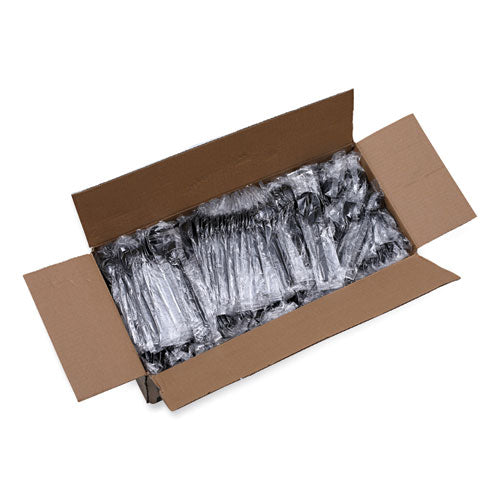 Cubiertos pesados ​​de poliestireno envuelto, tenedor, negro, 1000/cartón