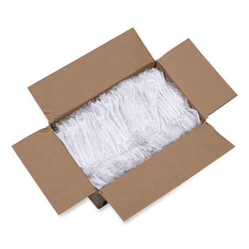 Cubiertos de polipropileno envuelto de peso medio, tenedor, blanco, 1000/cartón