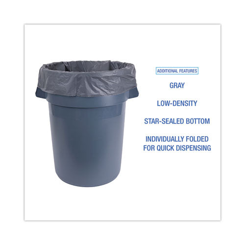 Revestimientos para latas industriales lineales de baja densidad, 60 gal, 1,3 mil, 38 x 58, gris, 100/caja