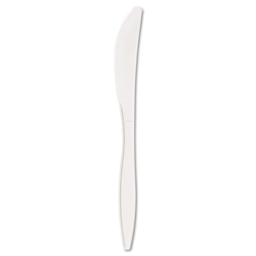 Mediumweight Polypropylene Cutlery, Knife, White, 1000/carton