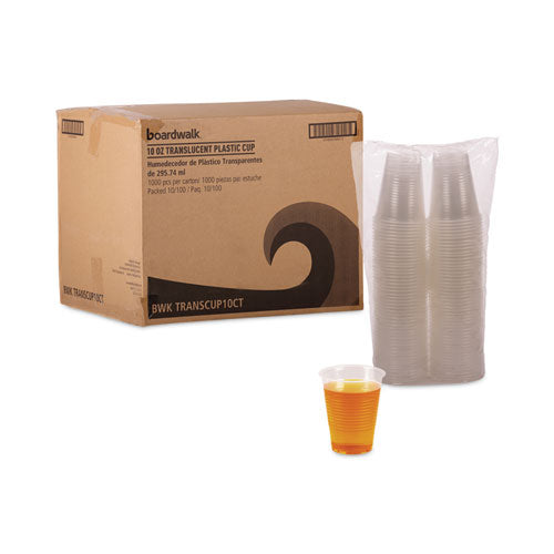 Vasos de plástico translúcido para bebidas frías, 10 oz, polipropileno, 100 vasos/manguito, 10 manguitos/cartón