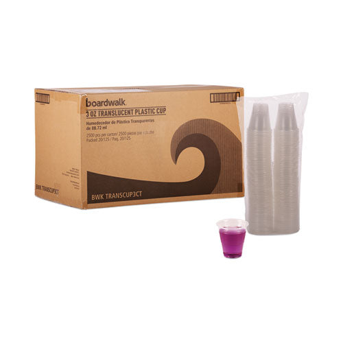 Vasos fríos de plástico translúcido, 3 oz, polipropileno, 125 vasos/manguito, 20 manguitos/cartón