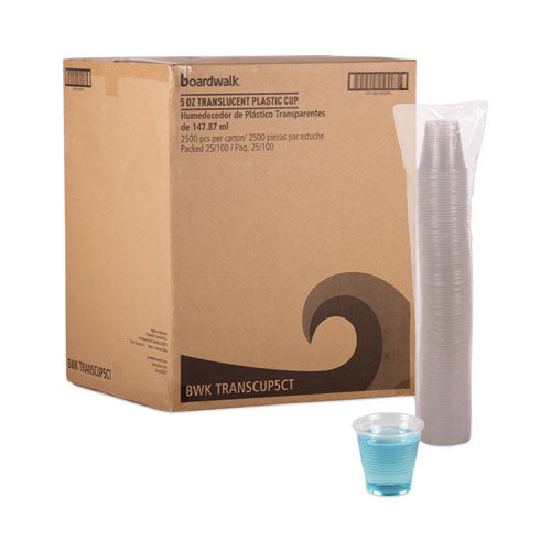 Vasos fríos de plástico translúcido, 5 oz, polipropileno, 100 vasos/manguito, 25 manguitos/cartón
