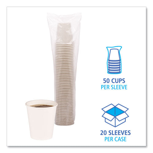 Vasos de papel para bebidas calientes, 10 oz, blanco, 20 vasos/manguito, 50 manguitos/cartón