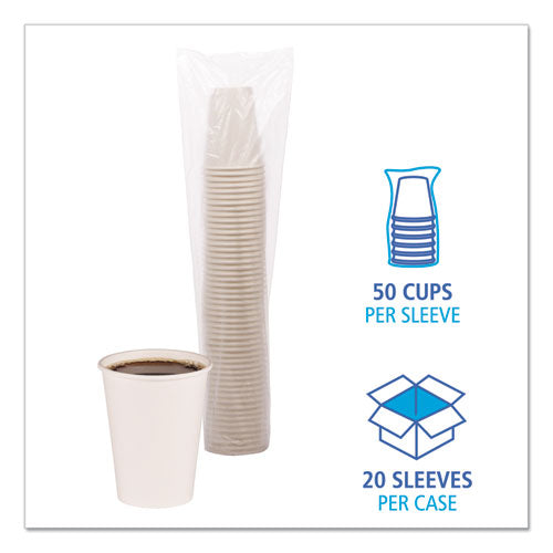 Vasos de papel para bebidas calientes, 12 oz, blanco, 50 vasos/manguito, 20 manguitos/cartón