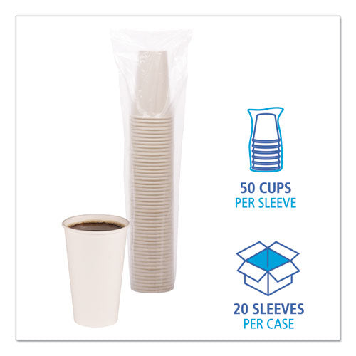 Vasos de papel para bebidas calientes, 16 oz, blanco, 20 vasos/manguito, 50 manguitos/cartón