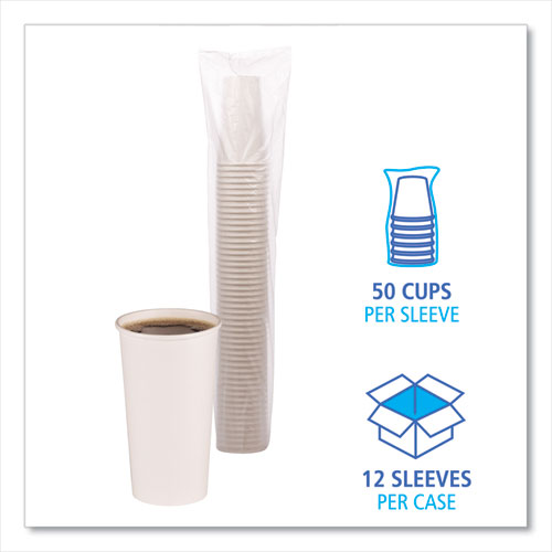 Vasos de papel para bebidas calientes, 20 oz, blanco, 12 vasos/manguito, 50 manguitos/cartón