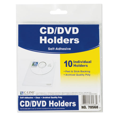 Porta CD autoadhesivo, capacidad para 1 disco, transparente, 10/paquete