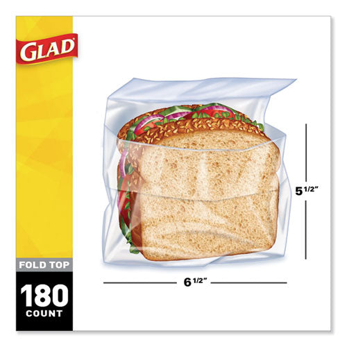 Bolsas para sándwich con tapa plegable, 6.5" x 5.5", transparentes, 180/caja, 12 cajas/cartón