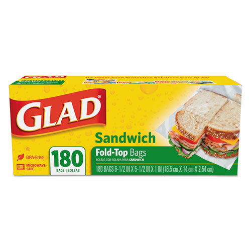 Bolsas para sándwich con tapa plegable, 6.5" x 5.5", transparentes, 180/caja, 12 cajas/cartón