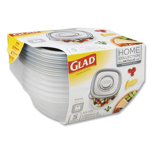 Home Collection Contenedores de almacenamiento de alimentos con tapas, cuadrados medianos, 25 oz, transparente/metálico, plástico, 5/paquete