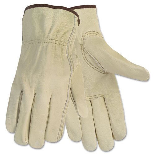 Guantes de conductor de cuero económicos, grandes, beige, par