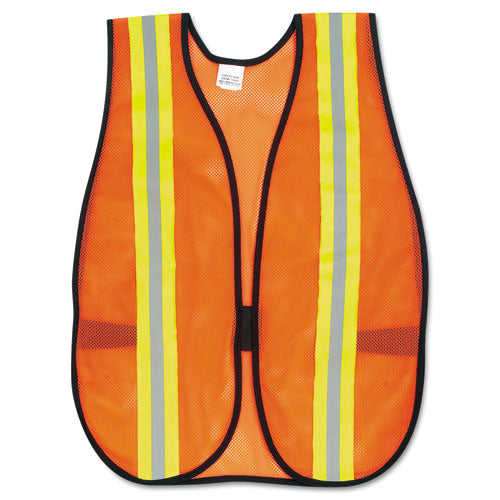 Orange Safety Vest, 2" Reflective Strips, Polyester, Side Straps, One Size Fits All, Bright Orange