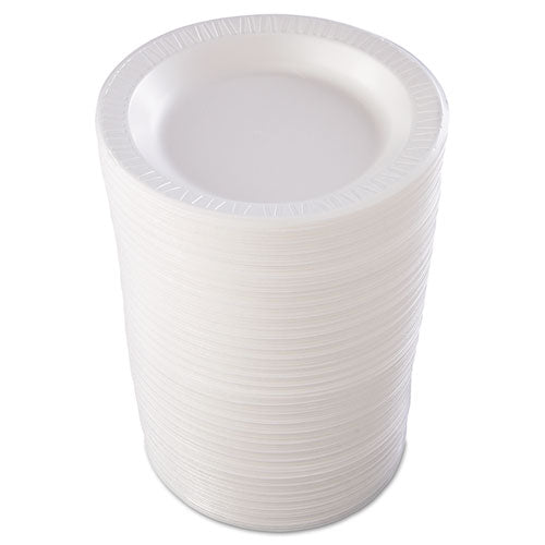 Vajilla de espuma laminada Quiet Classic, plato, 10.25" de diámetro, blanco, 125/paquete, 4 paquetes/cartón