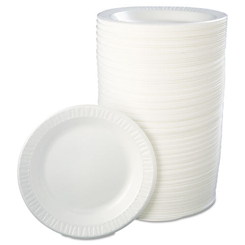 Vajilla de espuma laminada Quiet Classic, plato, 10.25" de diámetro, blanco, 125/paquete, 4 paquetes/cartón