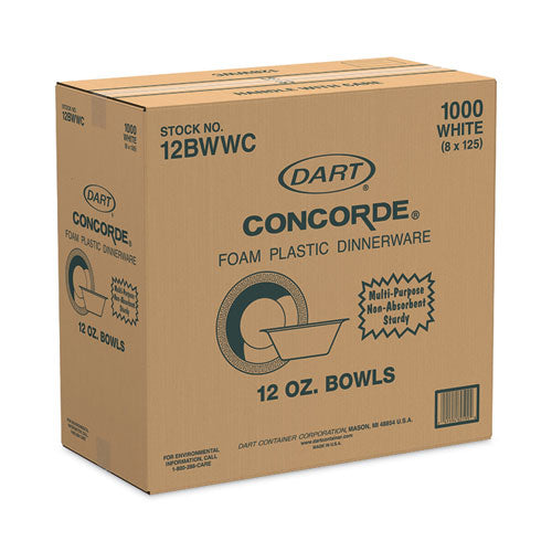 Tazón de espuma no laminada Concorde, 12 oz, blanco, 125/paquete, 8 paquetes/cartón