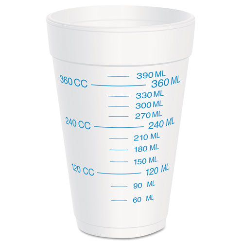 Vasos médicos de espuma graduada, 16 oz, blanco, 25/paquete, 40 paquetes/cartón