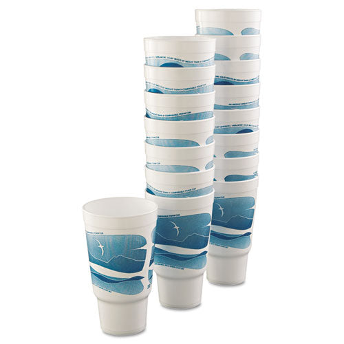 Horizon Vasos de espuma para agua caliente/fría, 32 oz, verde azulado/blanco, 16/bolsa, 25 bolsas/cartón