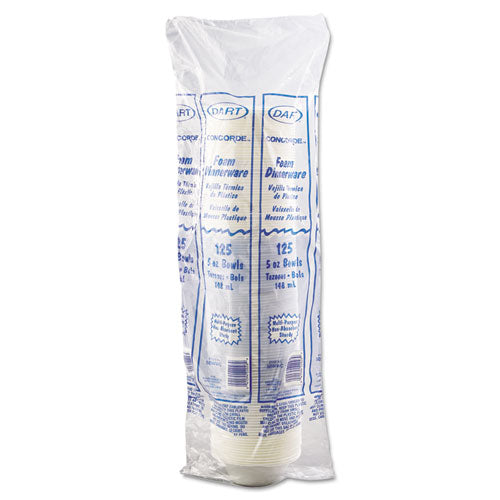 Vajilla de espuma no laminada, tazón, 5 oz, blanco, 125/paquete, 8 paquetes/cartón