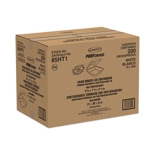 Recipientes de espuma aislada con tapa abisagrada, 1 compartimento, 7,9 x 8,4 x 3,3, blanco, 200/paquete, 2 paquetes/caja