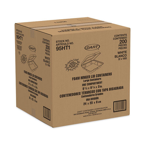 Contenedores de espuma aislada con tapa abisagrada, 1 compartimento, 9,3 x 9,5 x 3, blanco, 200/paquete, 2 paquetes/caja