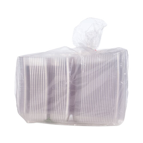 Recipientes transparentes con tapa abatible Staylock, 3 compartimentos, 8,6 x 9 x 3, transparentes, plástico, 100/paquetes, 2 paquetes/cartón
