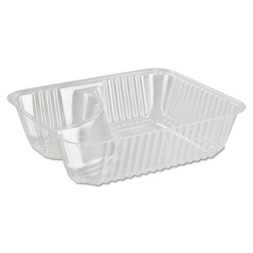 Bandeja pequeña para nachos Clearpac, 2 compartimentos, 5 x 6 x 1,5, transparente, plástico, 125/bolsa, 2 bolsas/cartón