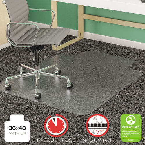 Supermat Tapete para silla de uso frecuente, alfombra de pelo mediano, plano, 36 x 48, con reborde, transparente