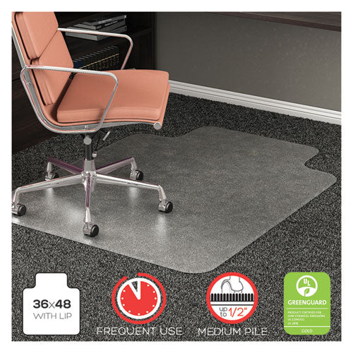 Tapete para silla de uso frecuente Rollamat, alfombra de pelo mediano, plana, 36 x 48, con reborde, transparente